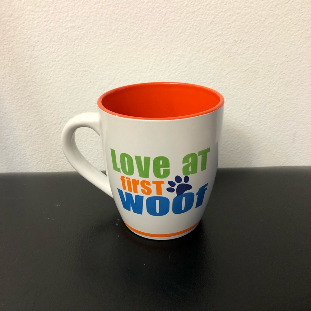 LOVE AT FIRST WOOF Oversized Coffee Mug for Dog Lovers EXCELLENT. Cup